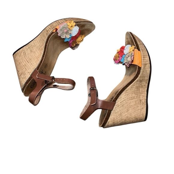 Bio Step  Brown Leather Sandals Casual Bohemian Floral Style Size 9 - Picture 3 of 5